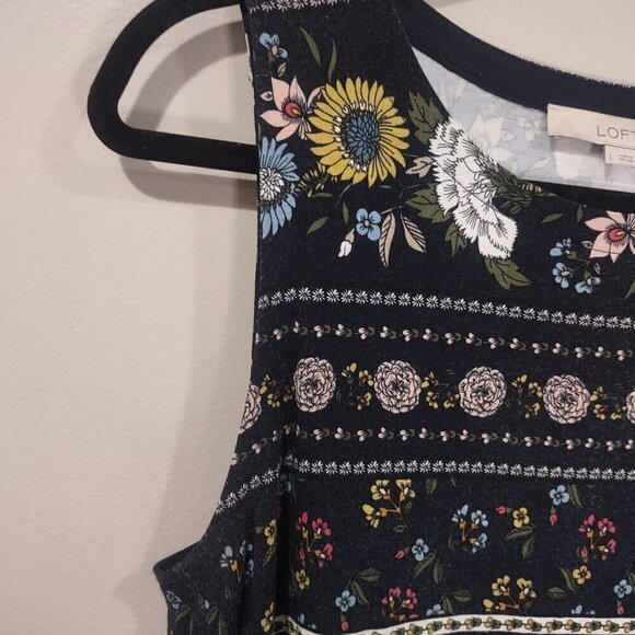 LOFT Women's Sleeveless Dark Blue Floral Dress Midi Length Size L - Picture 5 of 7